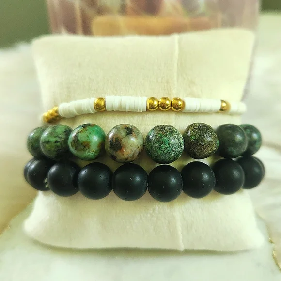 NWT Ryze Natural Stone White Druzy, Jasper, & Heishi Beaded Staxx Bracelets - Picture 2 of 7